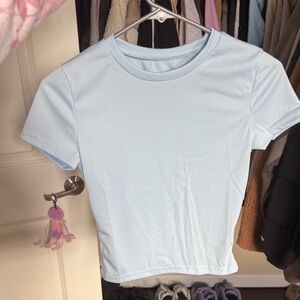 Women’s Light Blue Ribbed Crewneck Tee